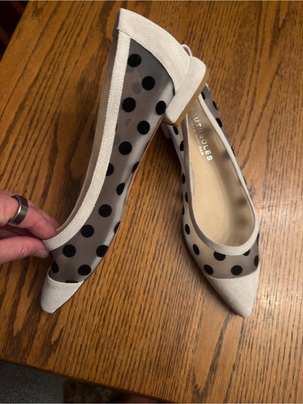 Beautisoles Polka Dot Mesh Ballet Flat - White with Black Dots